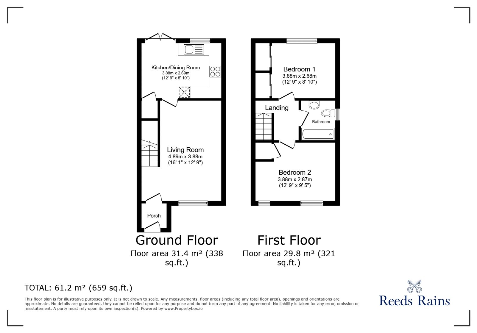 Floorplan of 2 bedroom Mid Terrace House for sale, Nidd Close, Nether Poppleton, North Yorkshire, YO26