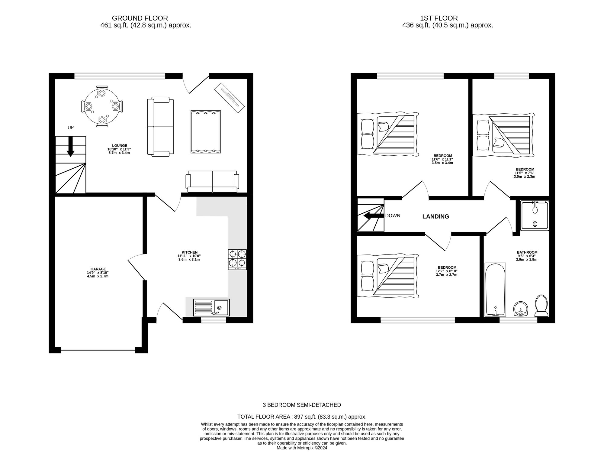 Floorplan of 3 bedroom Semi Detached House for sale, Lindisfarne Road, Ashton-under-Lyne, Greater Manchester, OL7