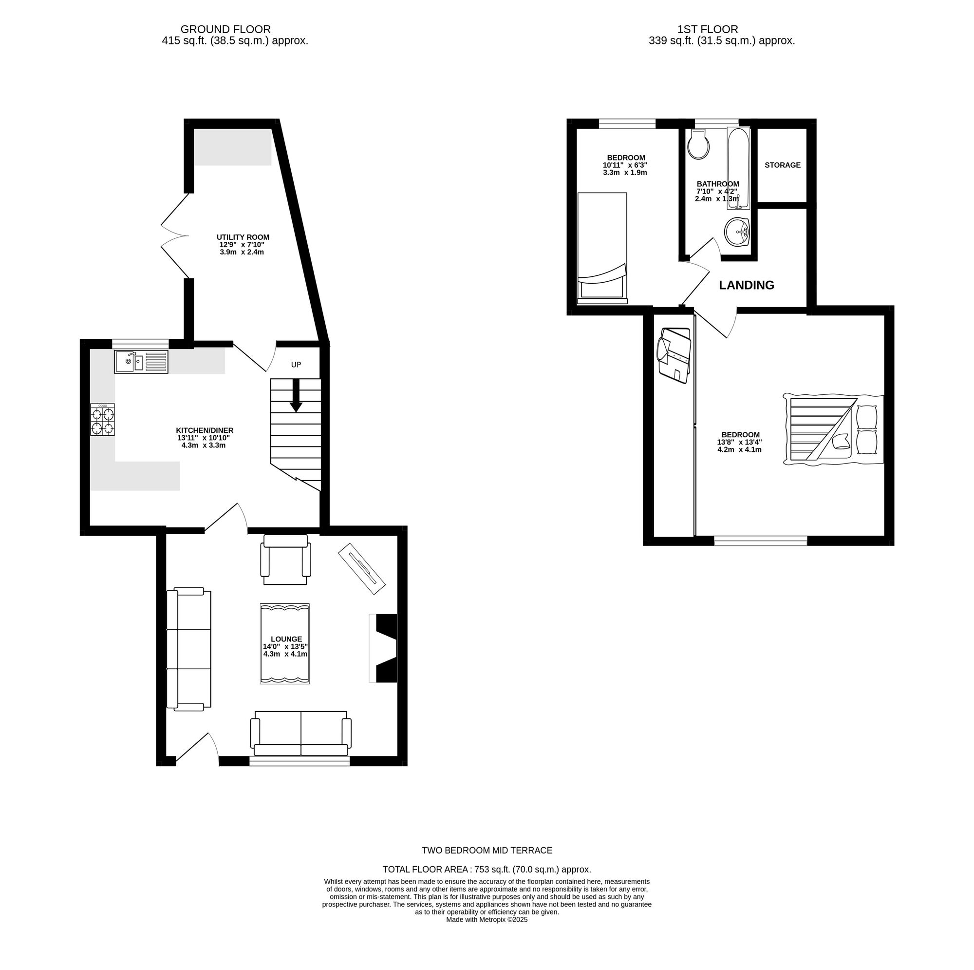 Floorplan of 2 bedroom Mid Terrace House for sale, Taunton Road, Ashton-under-Lyne, Greater Manchester, OL7