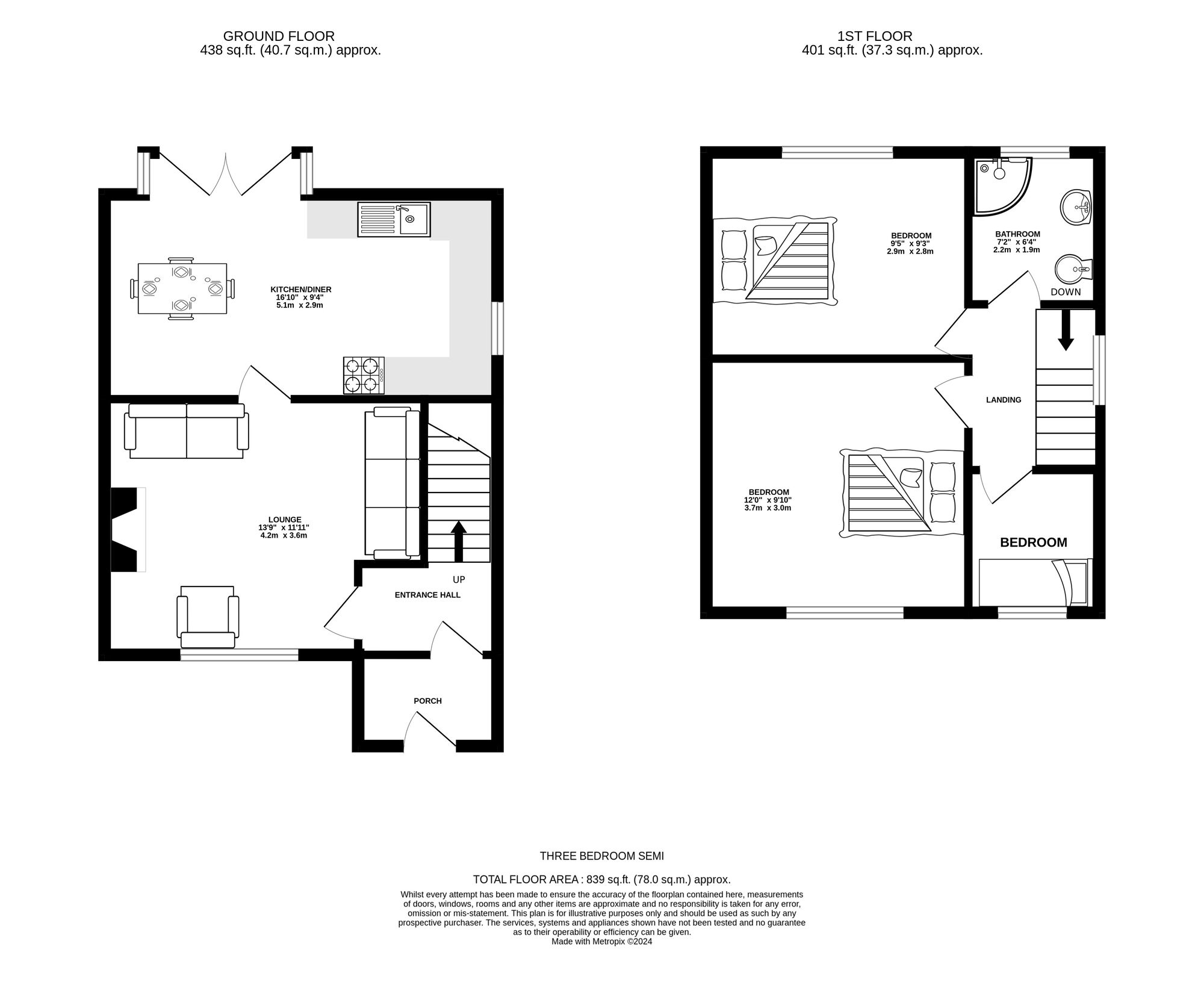 Floorplan of 3 bedroom Semi Detached House for sale, Kings Road, Ashton-under-Lyne, Greater Manchester, OL6