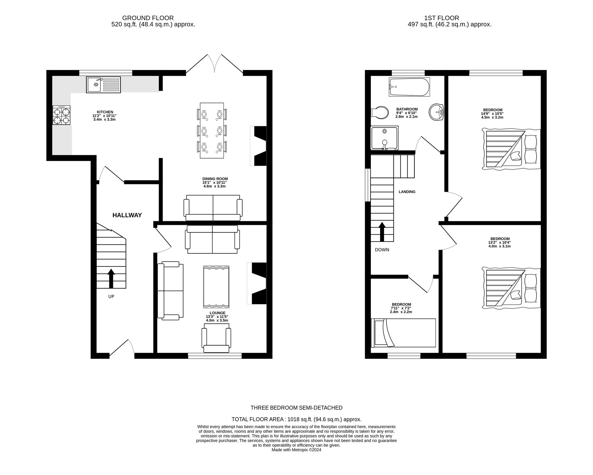 Floorplan of 3 bedroom Semi Detached House for sale, Pennine Grove, Ashton-under-Lyne, Greater Manchester, OL6