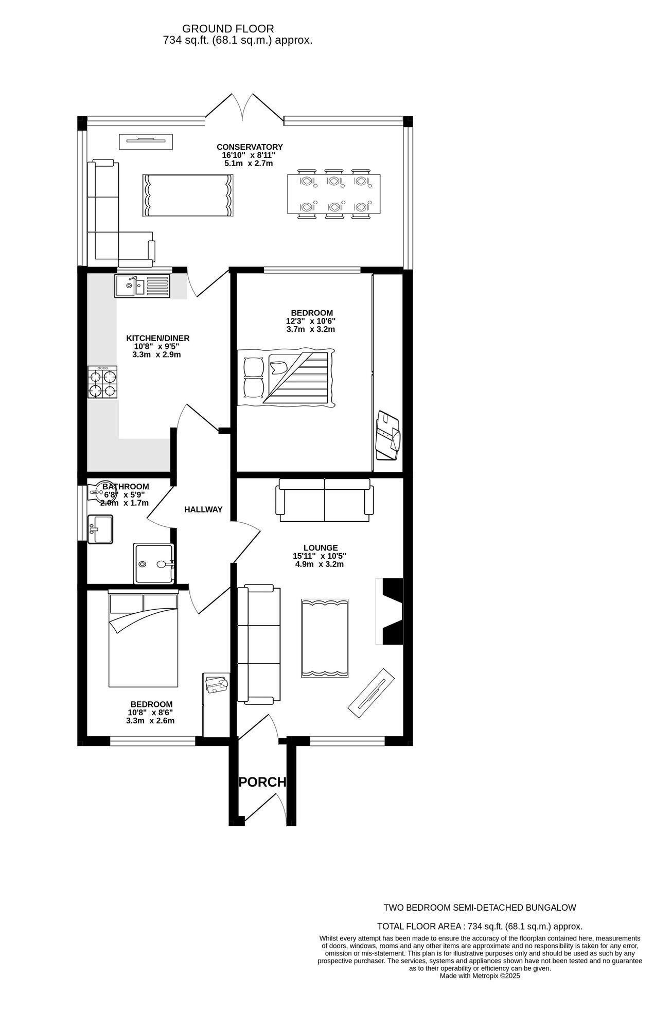 Floorplan of 2 bedroom Semi Detached Bungalow for sale, Knowle Avenue, Ashton-under-Lyne, Greater Manchester, OL7