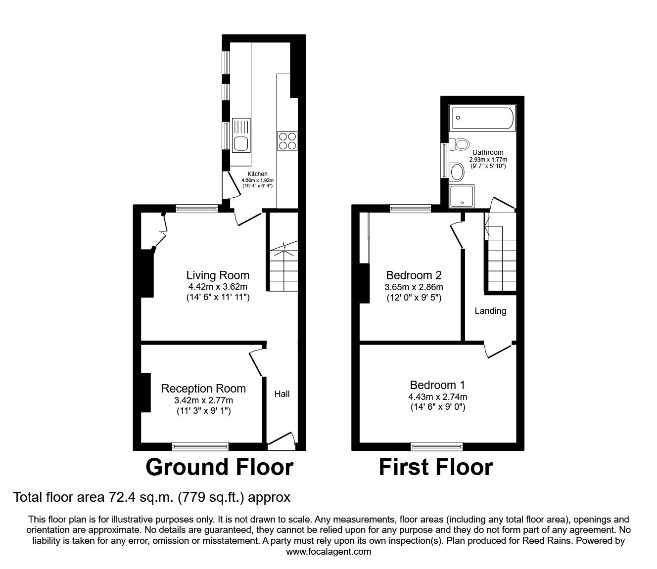 Floorplan of 2 bedroom Mid Terrace House to rent, Albert Terrace, Higher Walton, Preston, PR5