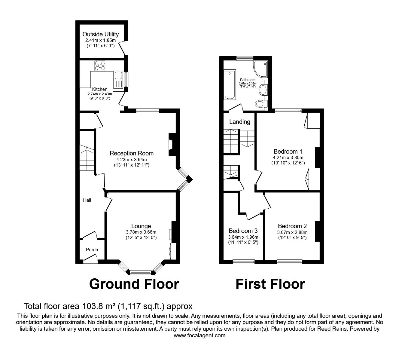 Floorplan of 3 bedroom End Terrace House for sale, Higher Walton Road, Walton-le-Dale, Lancashire, PR5