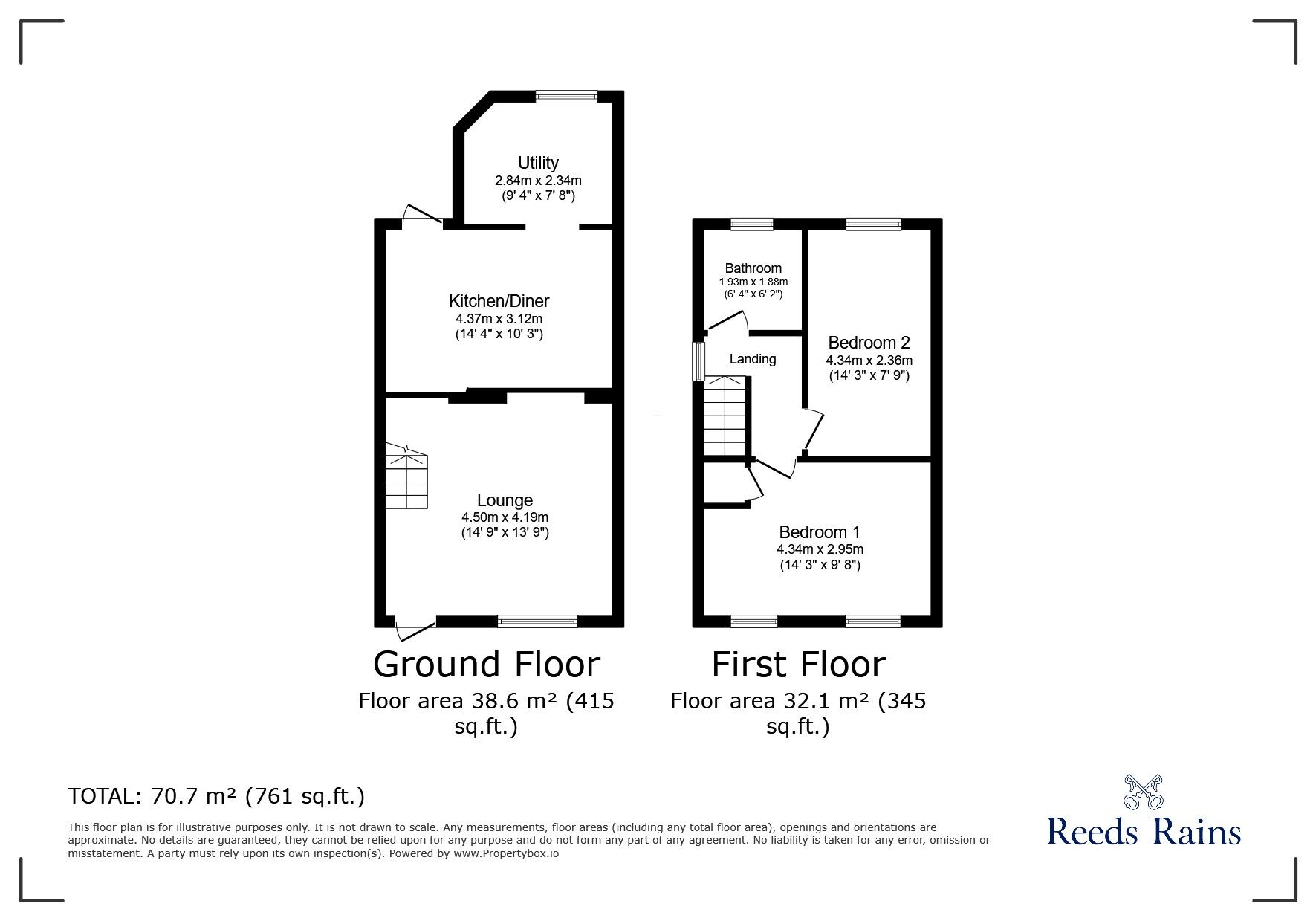 Floorplan of 2 bedroom Semi Detached House for sale, The Heathers, Bamber Bridge, Lancashire, PR5