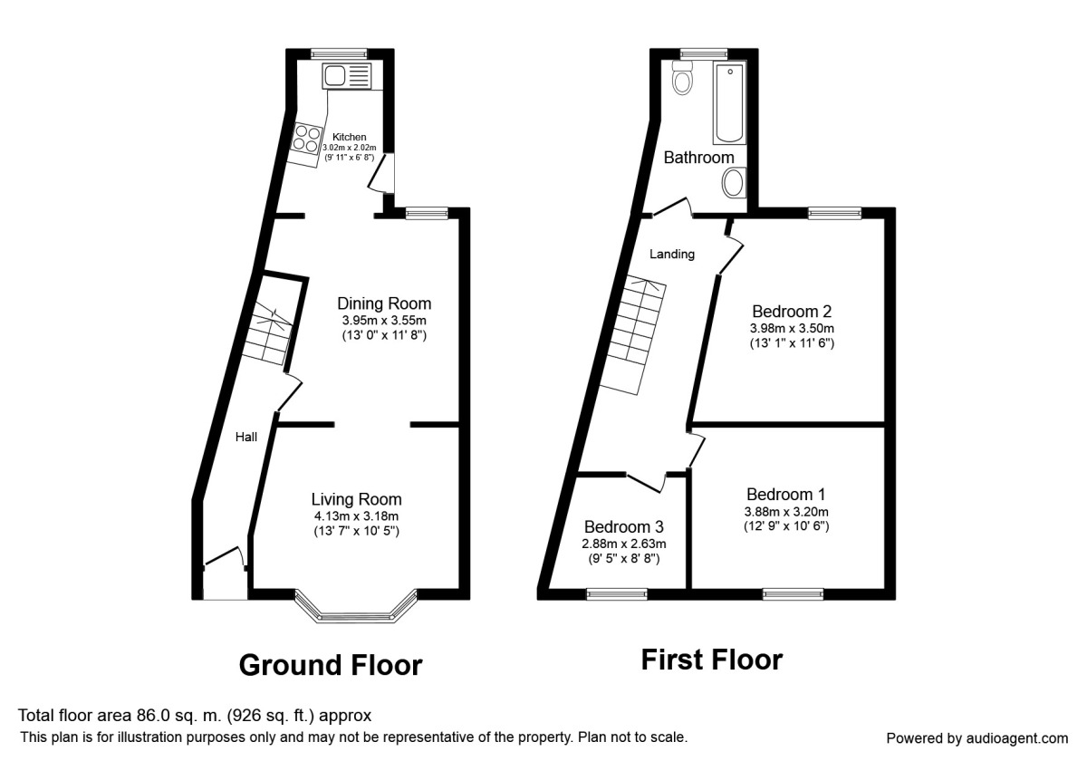 Floorplan of 3 bedroom End Terrace House to rent, School Lane, Bamber Bridge, Lancashire, PR5