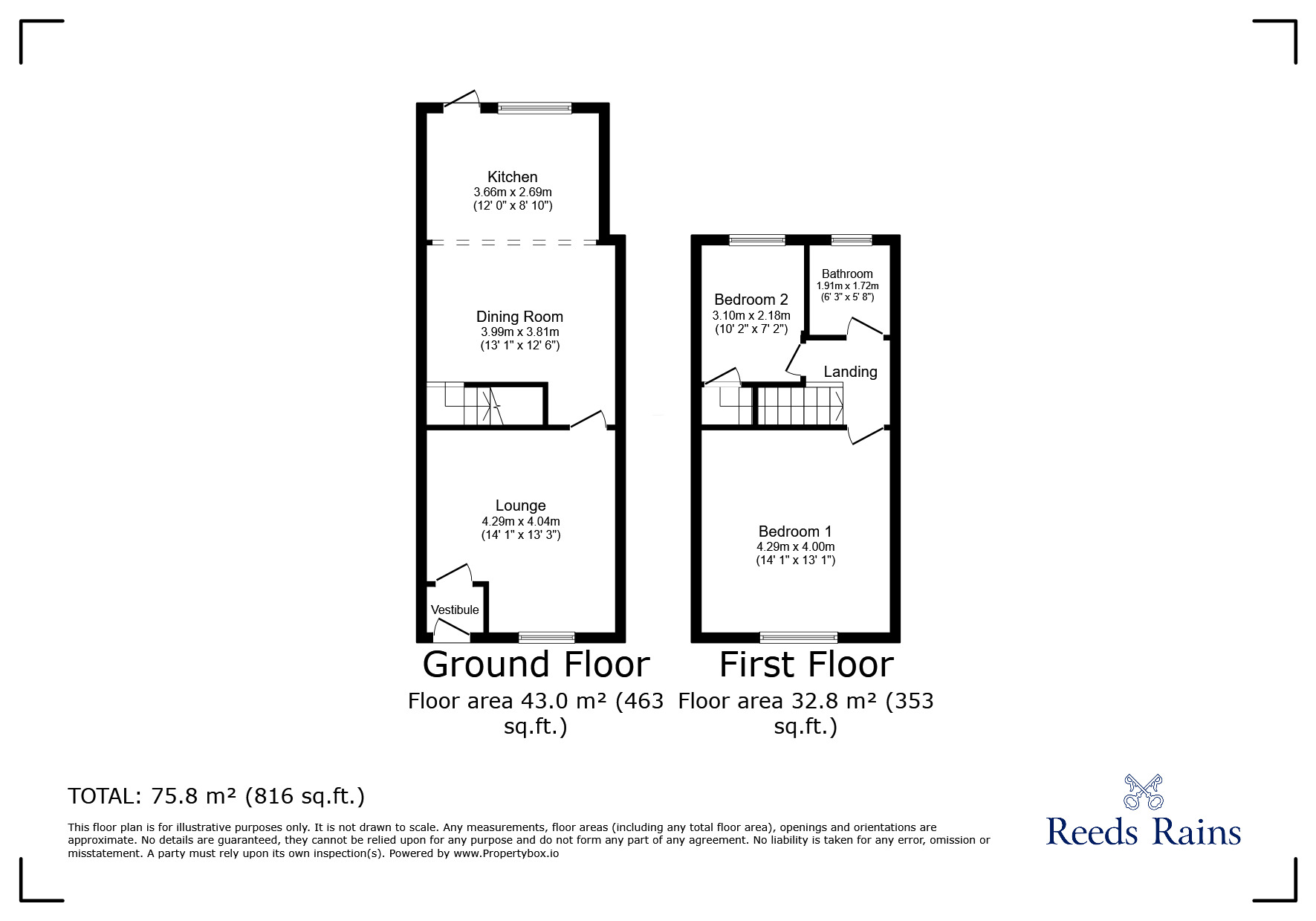 Floorplan of 2 bedroom Mid Terrace House for sale, Higher Walton Road, Walton-le-Dale, Lancashire, PR5