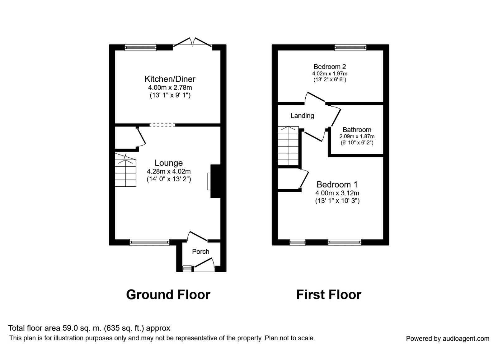 Floorplan of 2 bedroom Mid Terrace House to rent, Skipton Close, Bamber Bridge, Lancashire, PR5