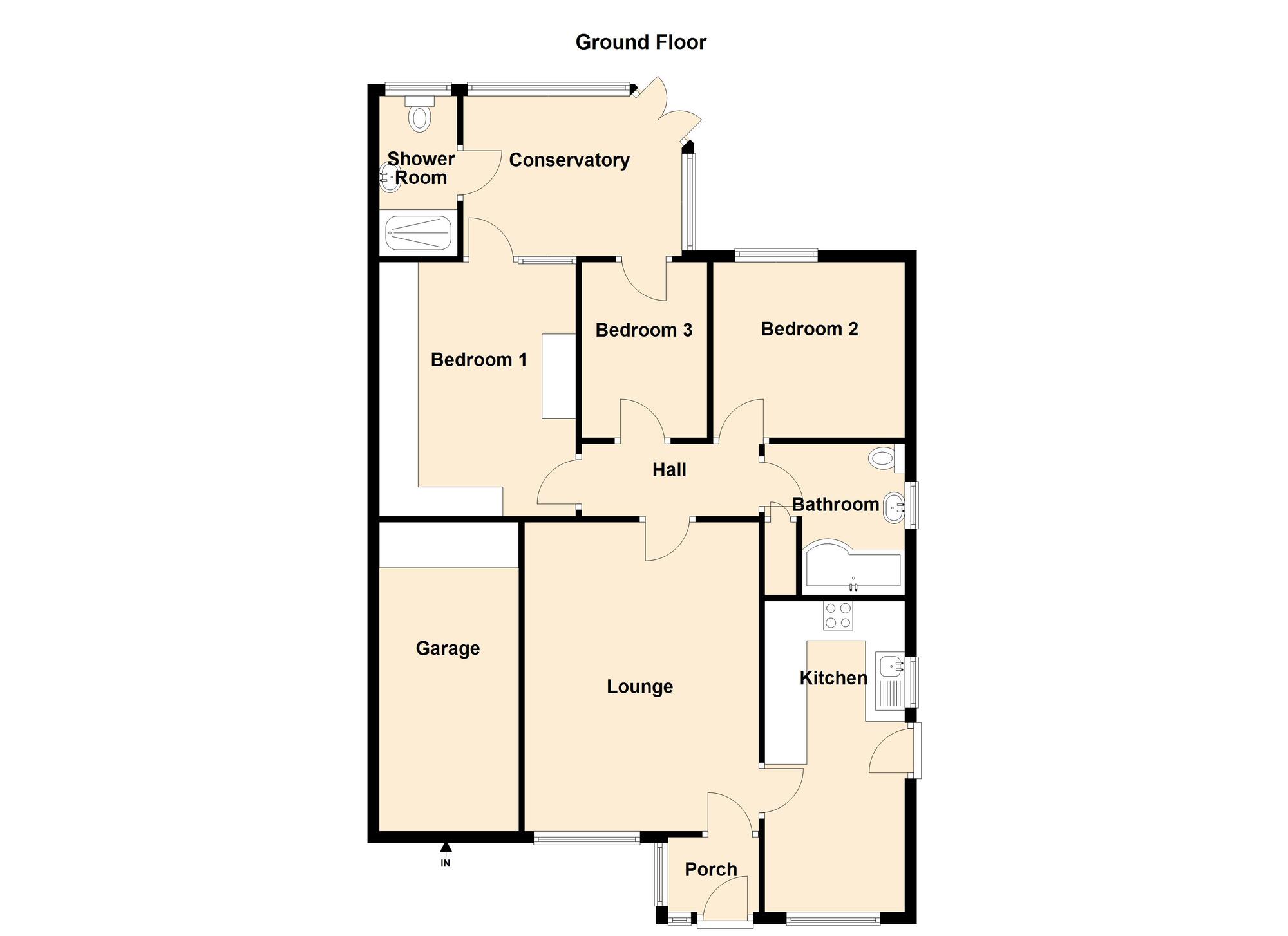 Floorplan of 3 bedroom Detached Bungalow for sale, The Oaks, Bedworth, Warwickshire, CV12