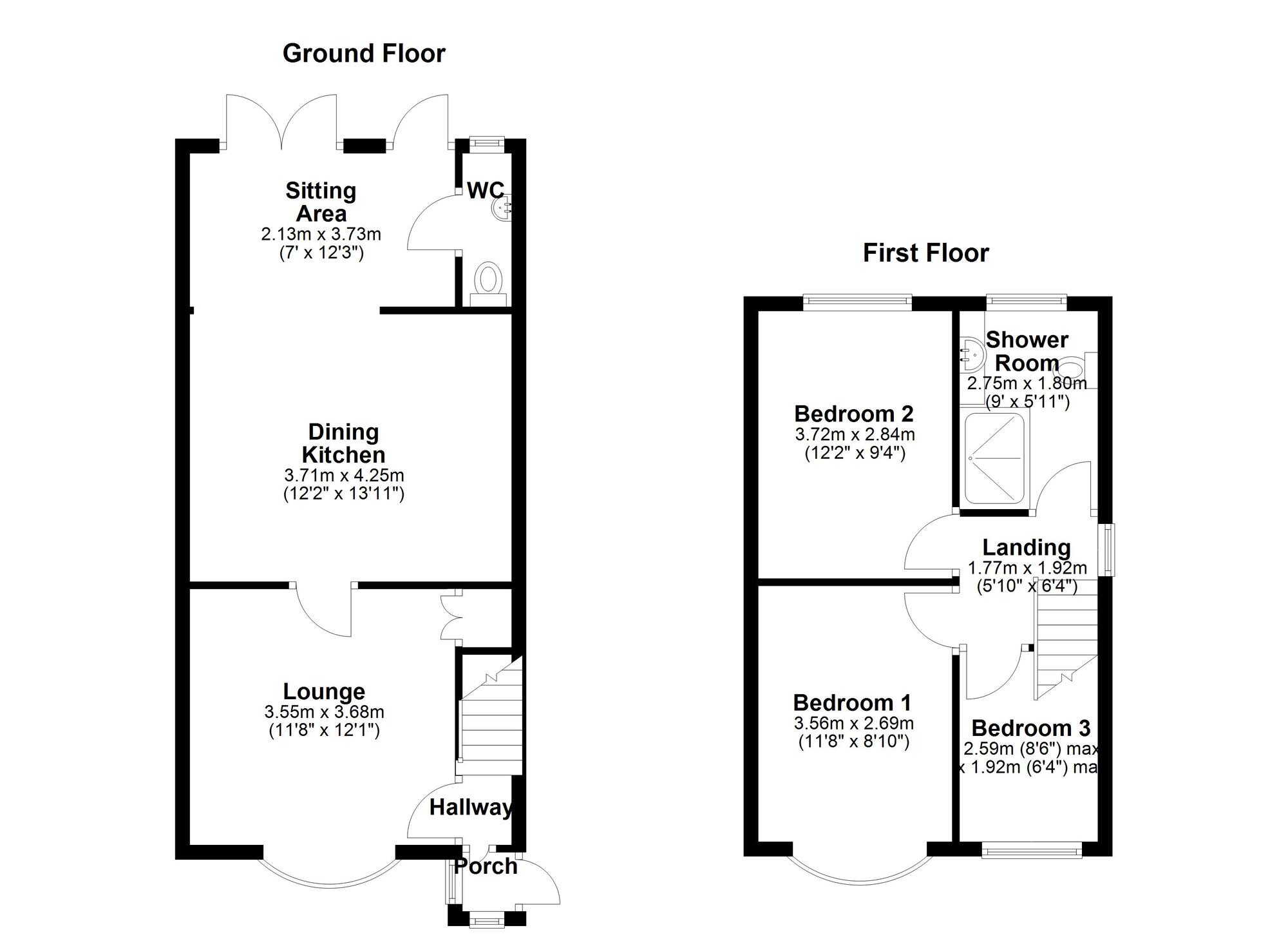 Floorplan of 3 bedroom Semi Detached House for sale, Nuneaton Road, Bulkington, Warwickshire, CV12