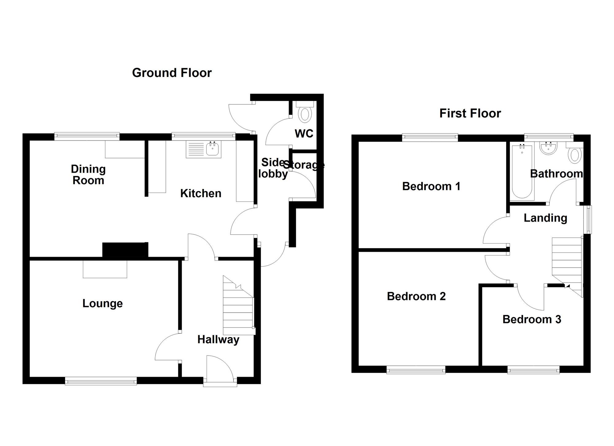 Floorplan of 3 bedroom Semi Detached House for sale, Walter Scott Road, Bedworth, Warwickshire, CV12