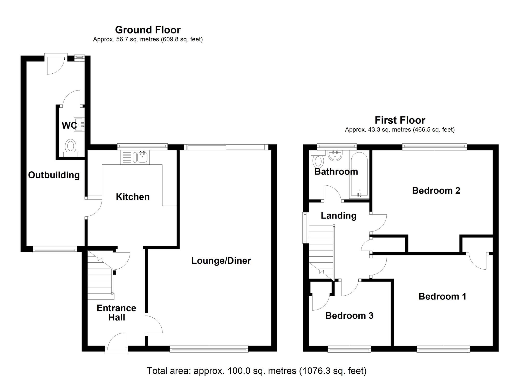 Floorplan of 3 bedroom Semi Detached House for sale, Brewer Road, Bulkington, Warwickshire, CV12