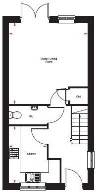 Floorplan of 2 bedroom Semi Detached House for sale, Swansnest Grove, Nuneaton, Warwickshire, CV10