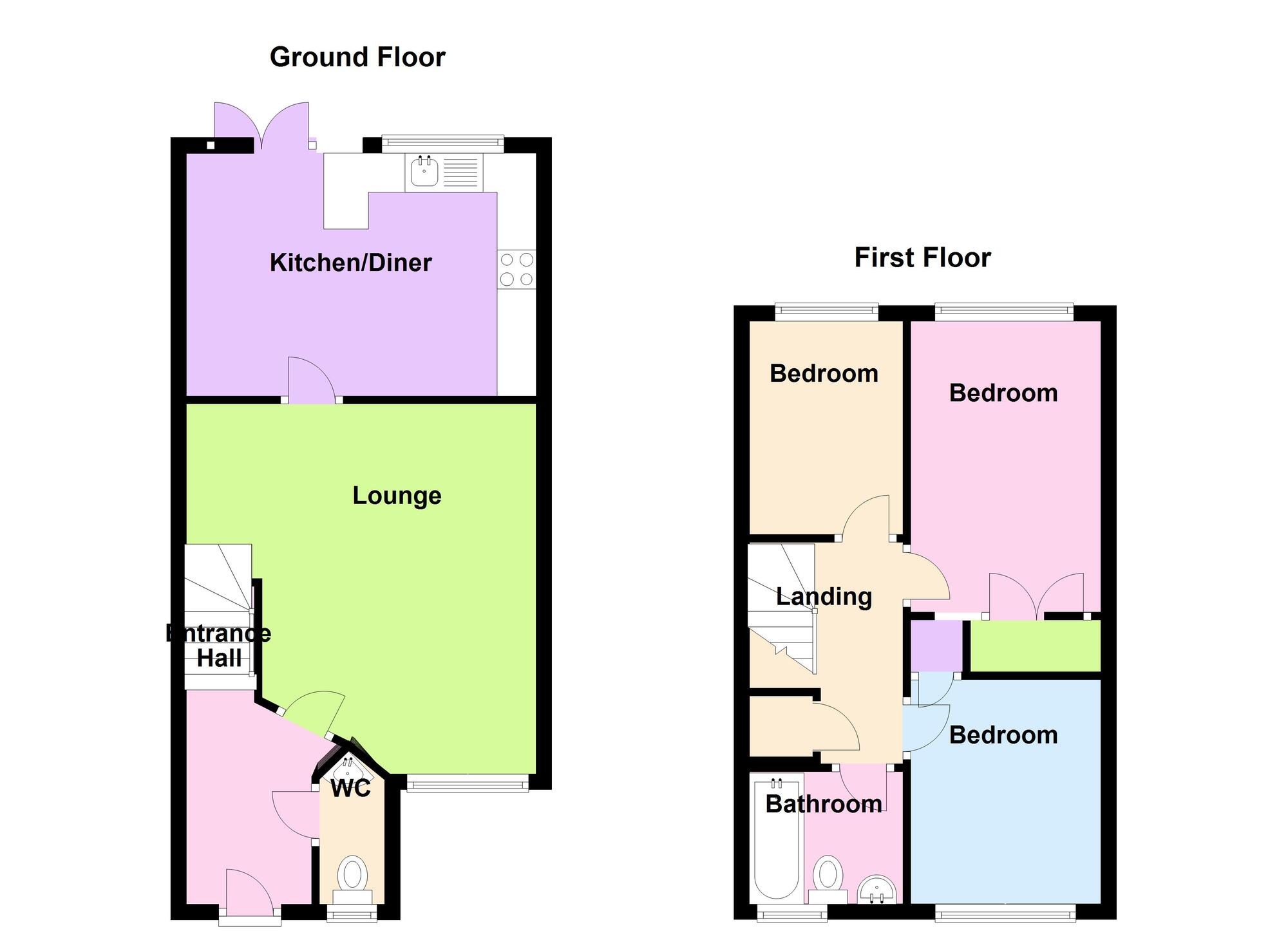 Floorplan of 3 bedroom End Terrace House for sale, Hatters Court, Bedworth, Warwickshire, CV12