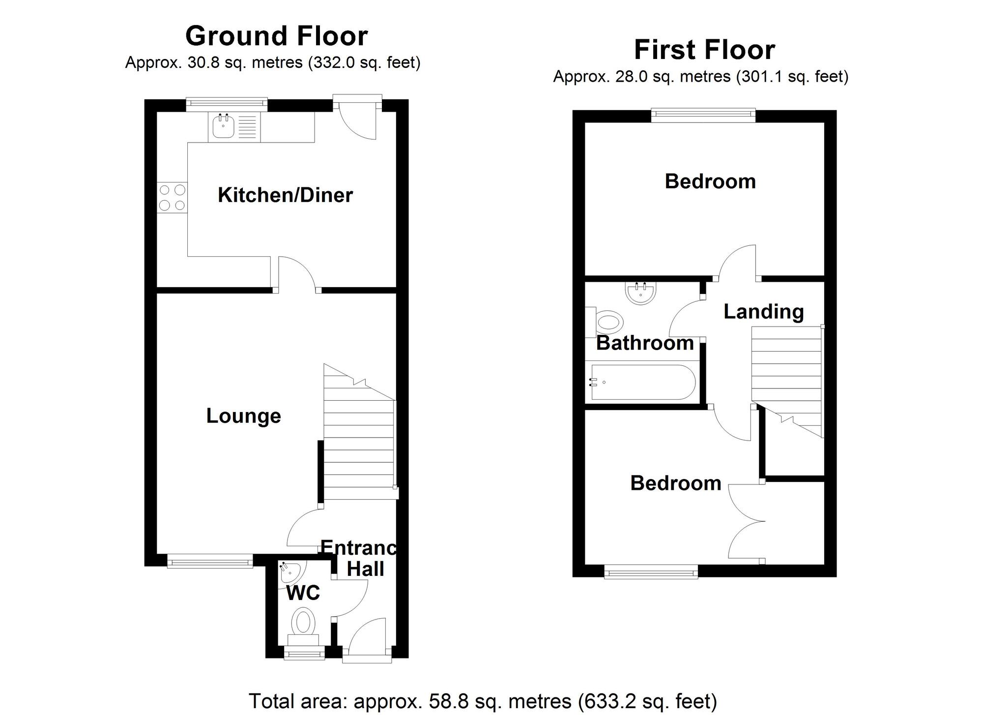 Floorplan of 2 bedroom End Terrace House for sale, Celandine Way, Bedworth, Warwickshire, CV12