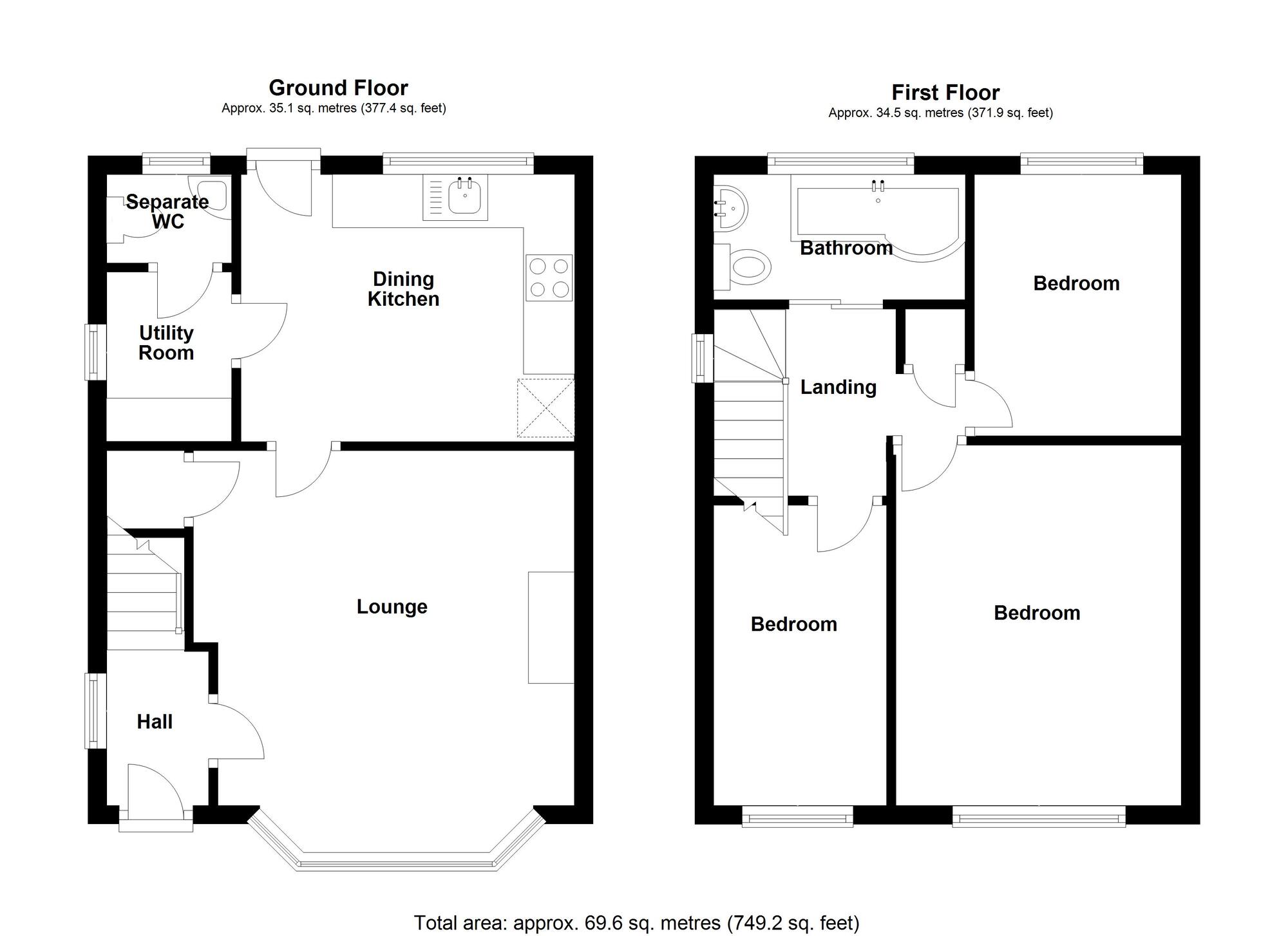 Floorplan of 3 bedroom Semi Detached House for sale, Knightsbridge Avenue, Bedworth, Warwickshire, CV12