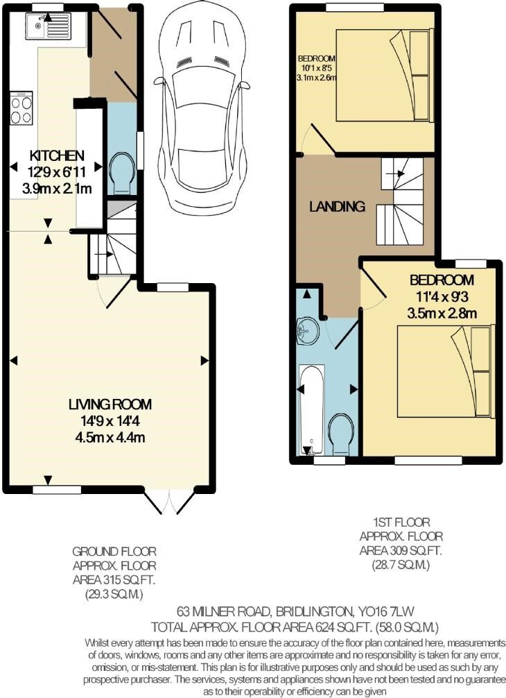 Floorplan of 2 bedroom Semi Detached House for sale, Milner Road, Bridlington, East Riding of Yorkshi, YO16