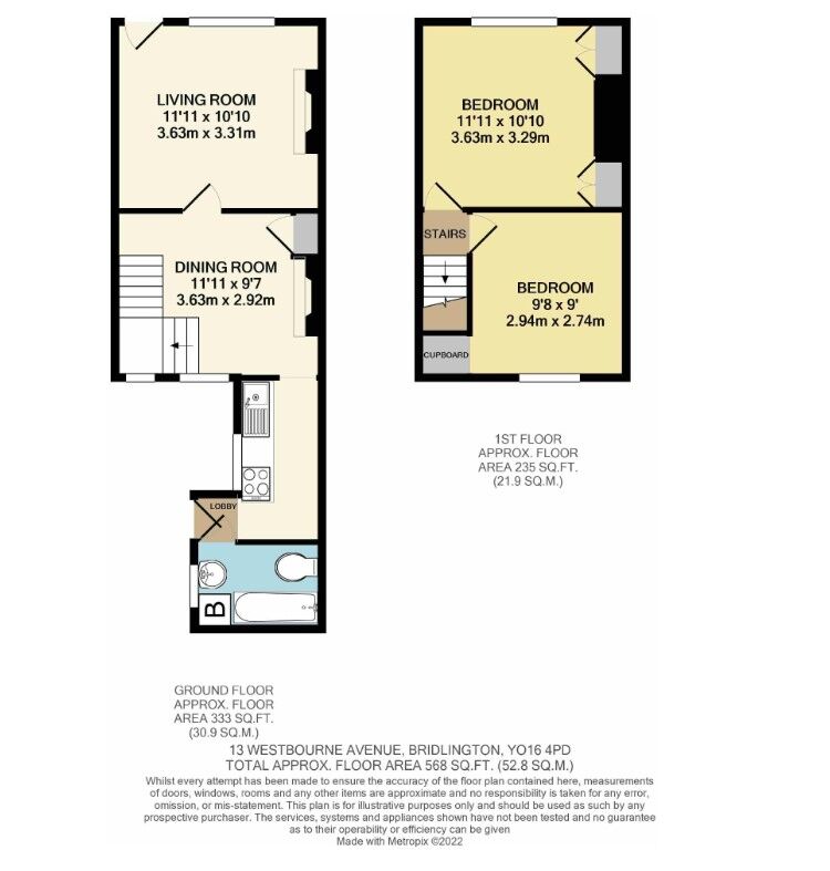 Floorplan of 1 bedroom Mid Terrace House for sale, Westbourne Avenue, Bridlington, East Yorkshire, YO16