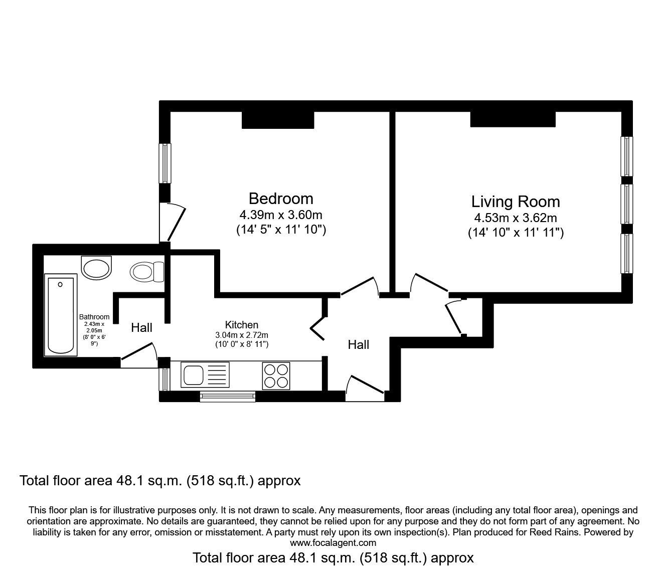 Floorplan of 1 bedroom Semi Detached Flat to rent, Halesworth Road, London, SE13