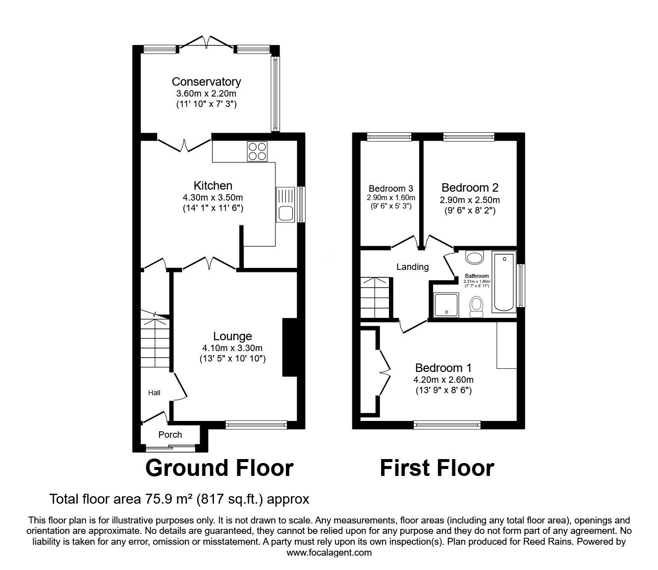 Floorplan of 3 bedroom Semi Detached House for sale, Wroxham Close, Burnley, Lancashire, BB10