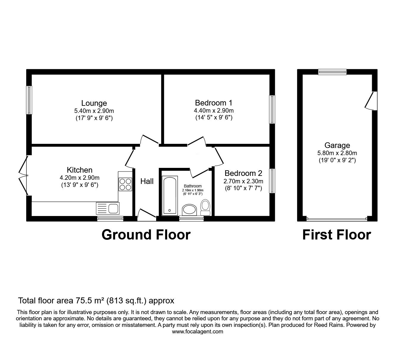 Floorplan of 2 bedroom Semi Detached Bungalow for sale, Oakwood Close, Burnley, Lancashire, BB10