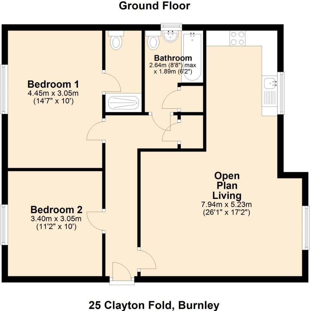 Floorplan of 2 bedroom  Flat for sale, Clayton Fold, Burnley, Lancashire, BB12