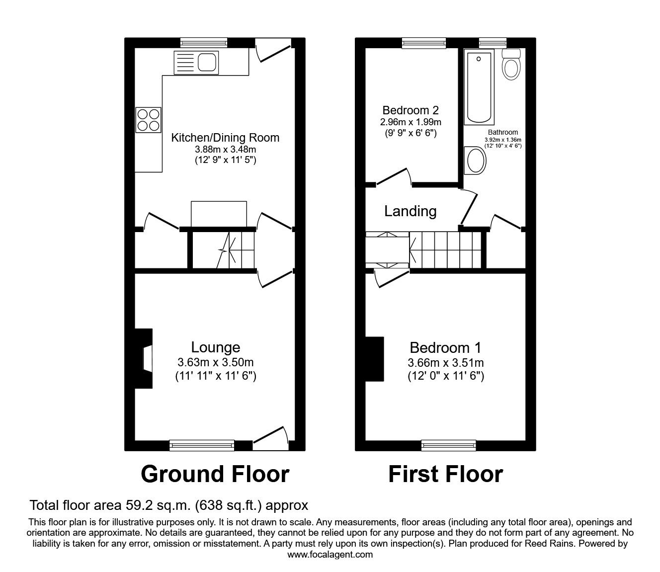 Floorplan of 2 bedroom Mid Terrace House to rent, Aketon Road, Castleford, West Yorkshire, WF10