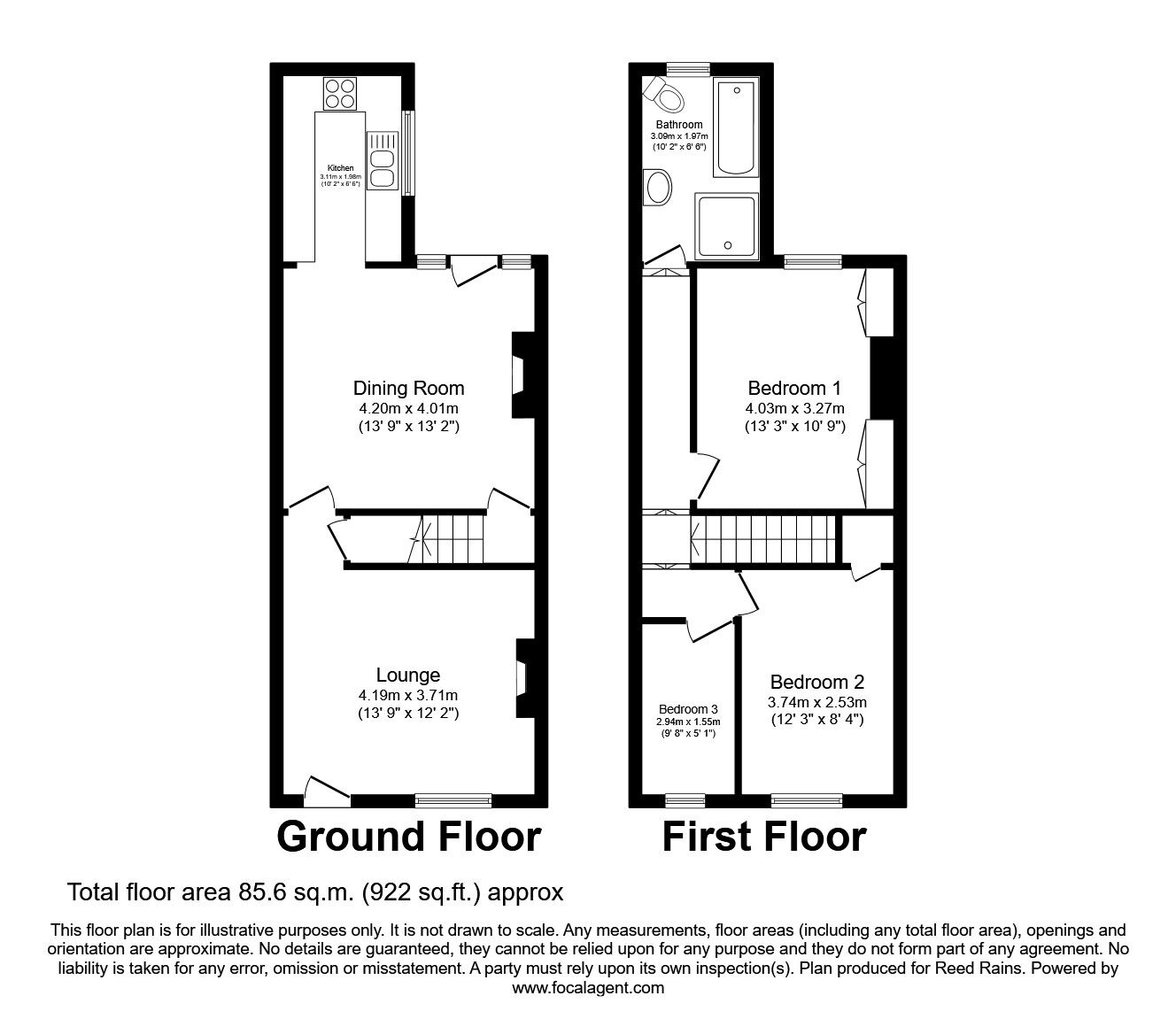 Floorplan of 3 bedroom Mid Terrace House to rent, Glebe Street, Castleford, WF10