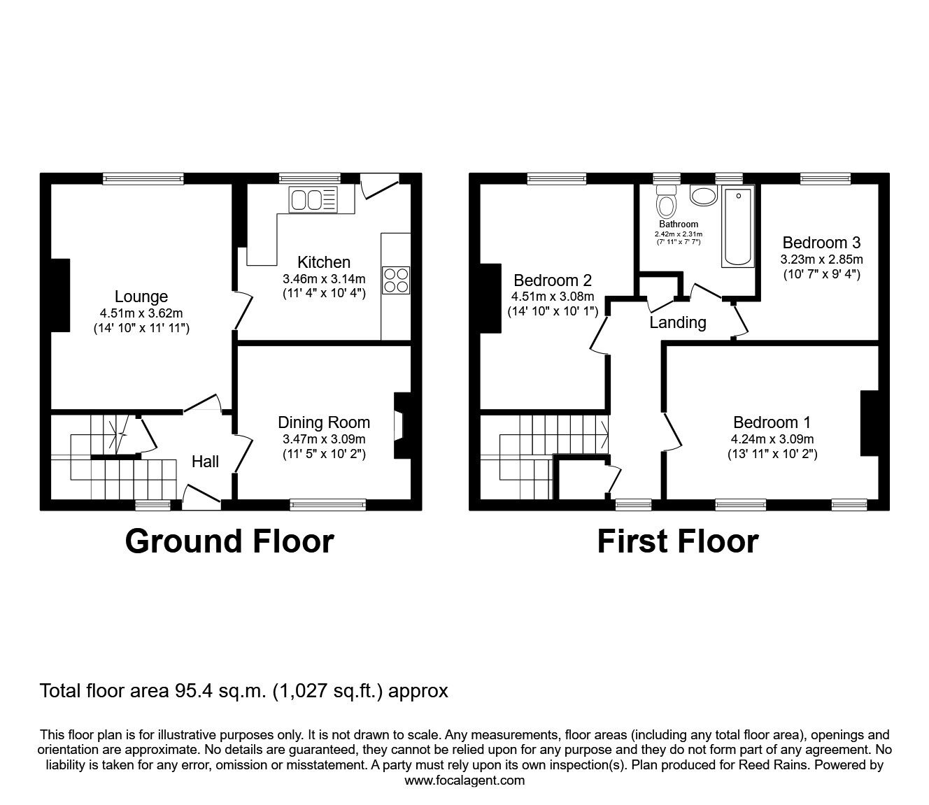 Floorplan of 3 bedroom Mid Terrace House to rent, Fryston Road, Castleford, West Yorkshire, WF10