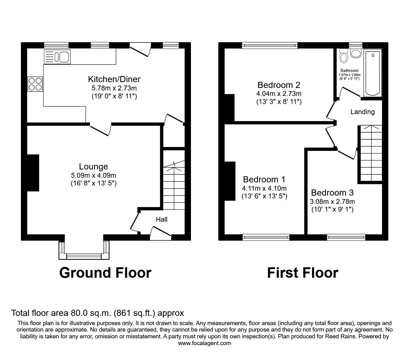 Floorplan of 3 bedroom  House to rent, Princess Street, Castleford, West Yorkshire, WF10