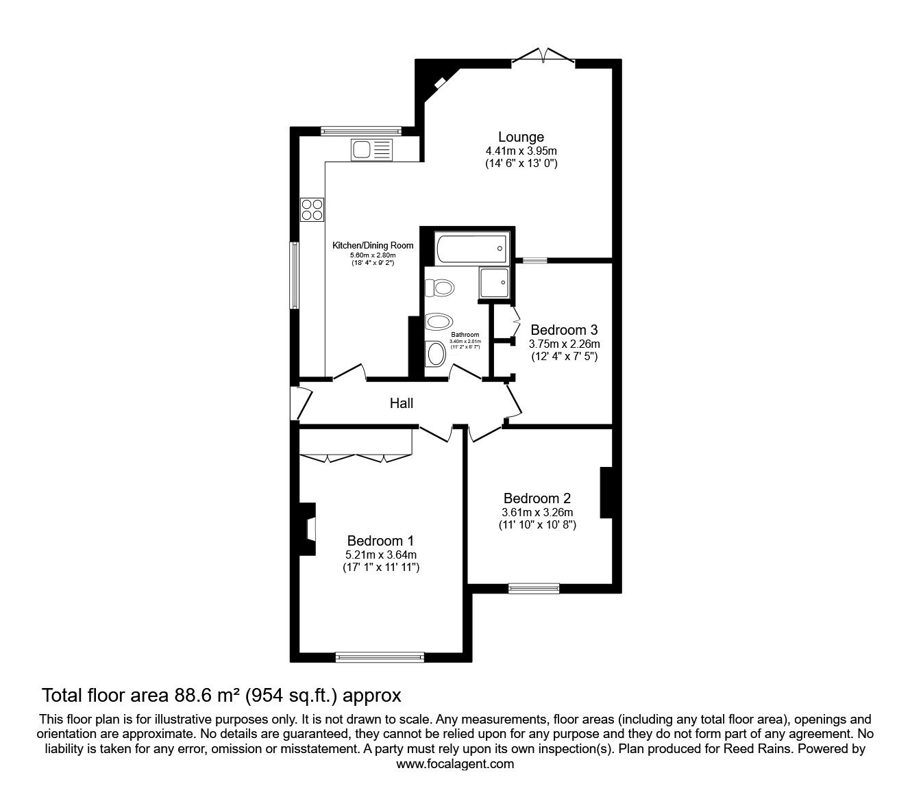 Floorplan of 3 bedroom Semi Detached Bungalow for sale, Broomhill, Castleford, West Yorkshire, WF10