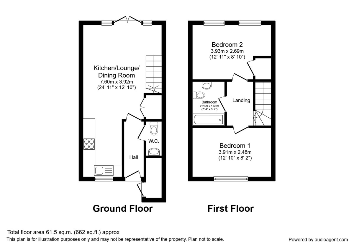 Floorplan of 2 bedroom Mid Terrace House to rent, Riverside View, Castleford, West Yorkshire, WF10