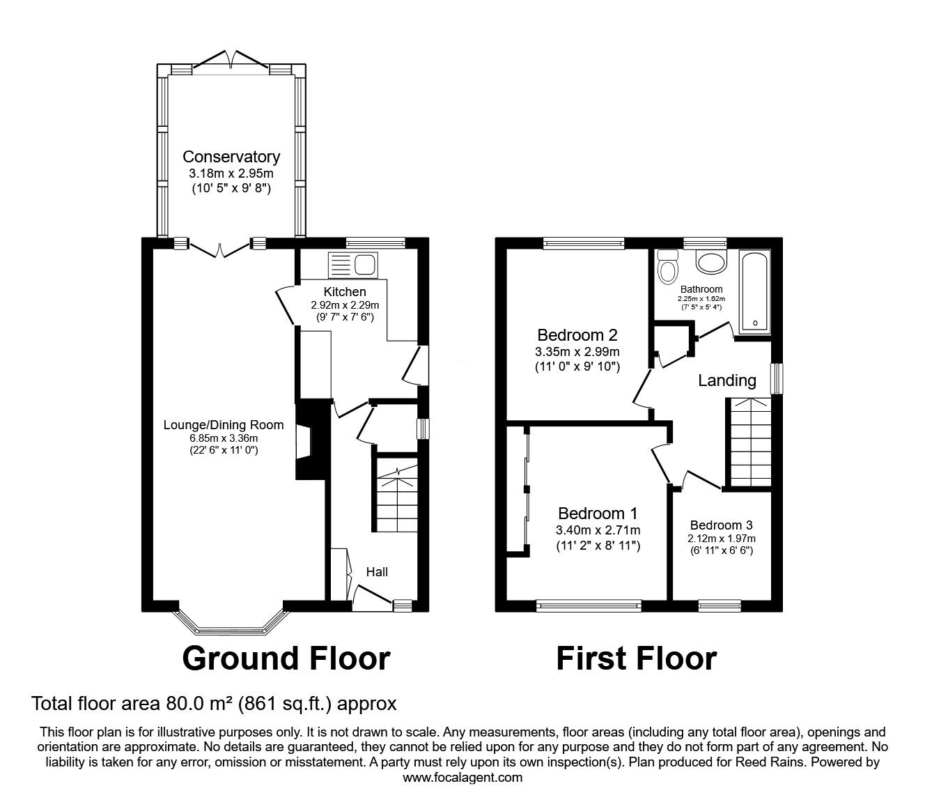 Floorplan of 3 bedroom Semi Detached House for sale, Frensham Drive, Castleford, West Yorkshire, WF10