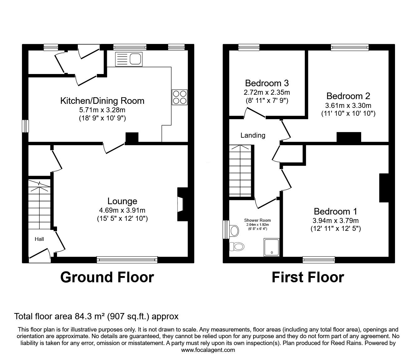 Floorplan of 3 bedroom End Terrace House for sale, Fryston Road, Castleford, West Yorkshire, WF10