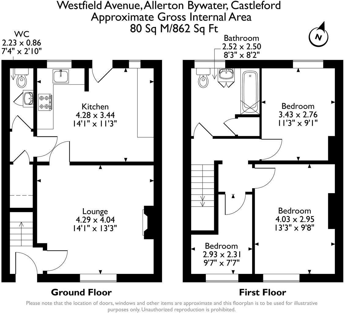 Floorplan of 3 bedroom Mid Terrace House for sale, Westfield Avenue, Allerton Bywater, West Yorkshire, WF10