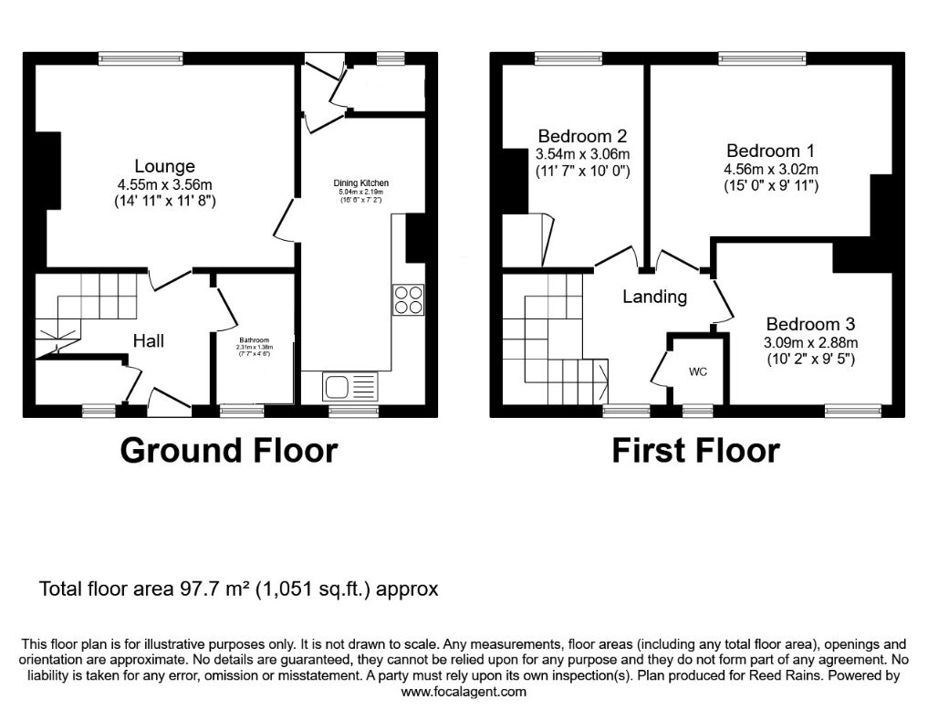 Floorplan of 3 bedroom Mid Terrace House to rent, Fryston Road, Castleford, West Yorkshire, WF10