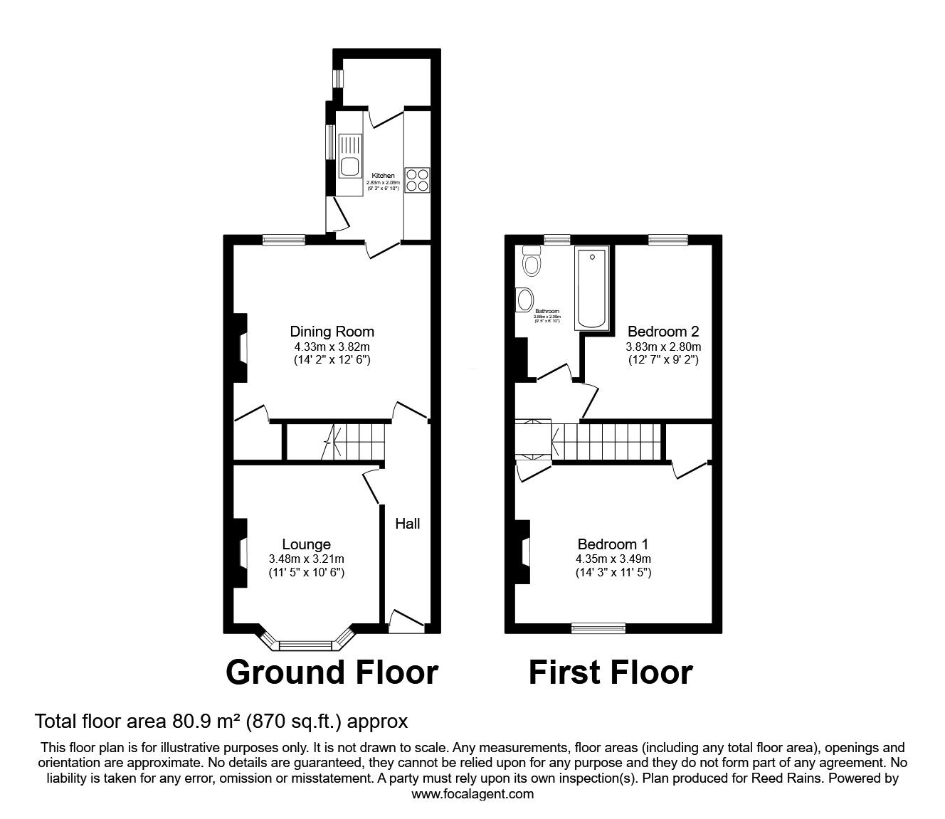 Floorplan of 2 bedroom Mid Terrace House for sale, Carr Lane, Castleford, West Yorkshire, WF10