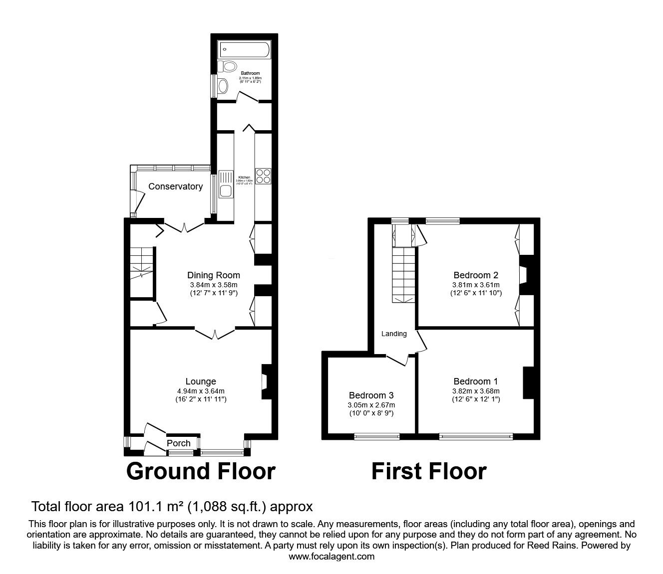 Floorplan of 3 bedroom Mid Terrace House for sale, Hopewell Terrace, Kippax, West Yorkshire, LS25