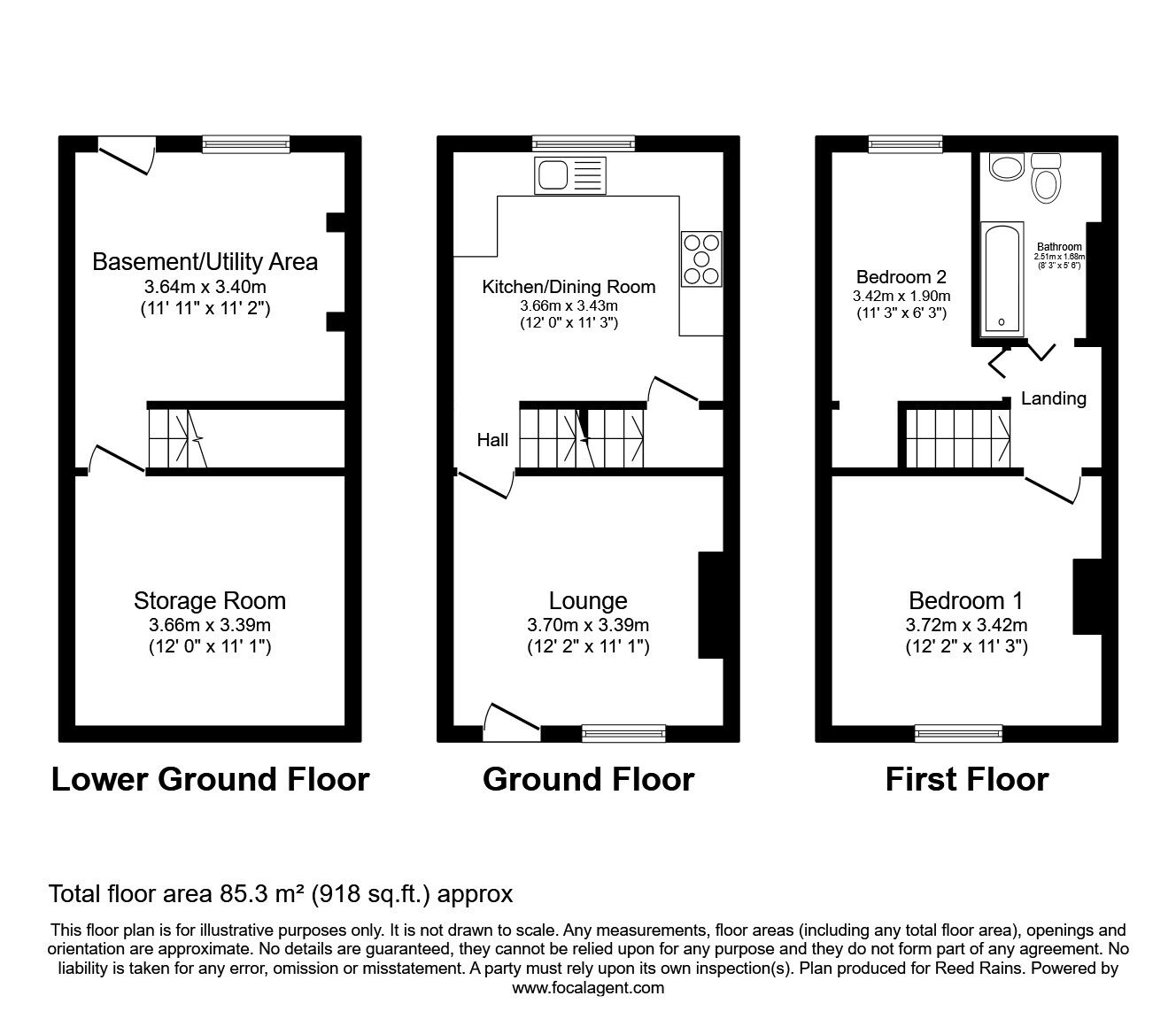 Floorplan of 2 bedroom Mid Terrace House for sale, Granville Street, Castleford, West Yorkshire, WF10