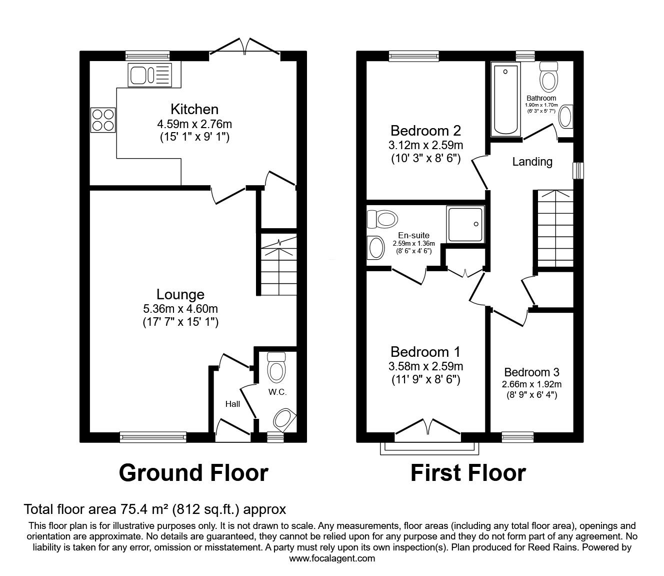 Floorplan of 3 bedroom End Terrace House for sale, Old Scholars Avenue, West Yorkshire, WF10