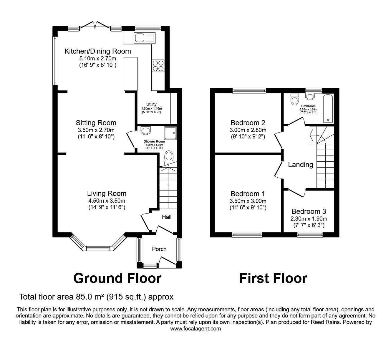 Floorplan of 3 bedroom End Terrace House for sale, Witham Avenue, Manchester, Greater Manchester, M22