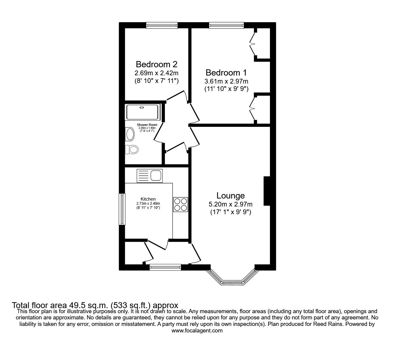 Floorplan of 2 bedroom Semi Detached Bungalow for sale, Clover Field, Clayton-le-Woods, Lancashire, PR6