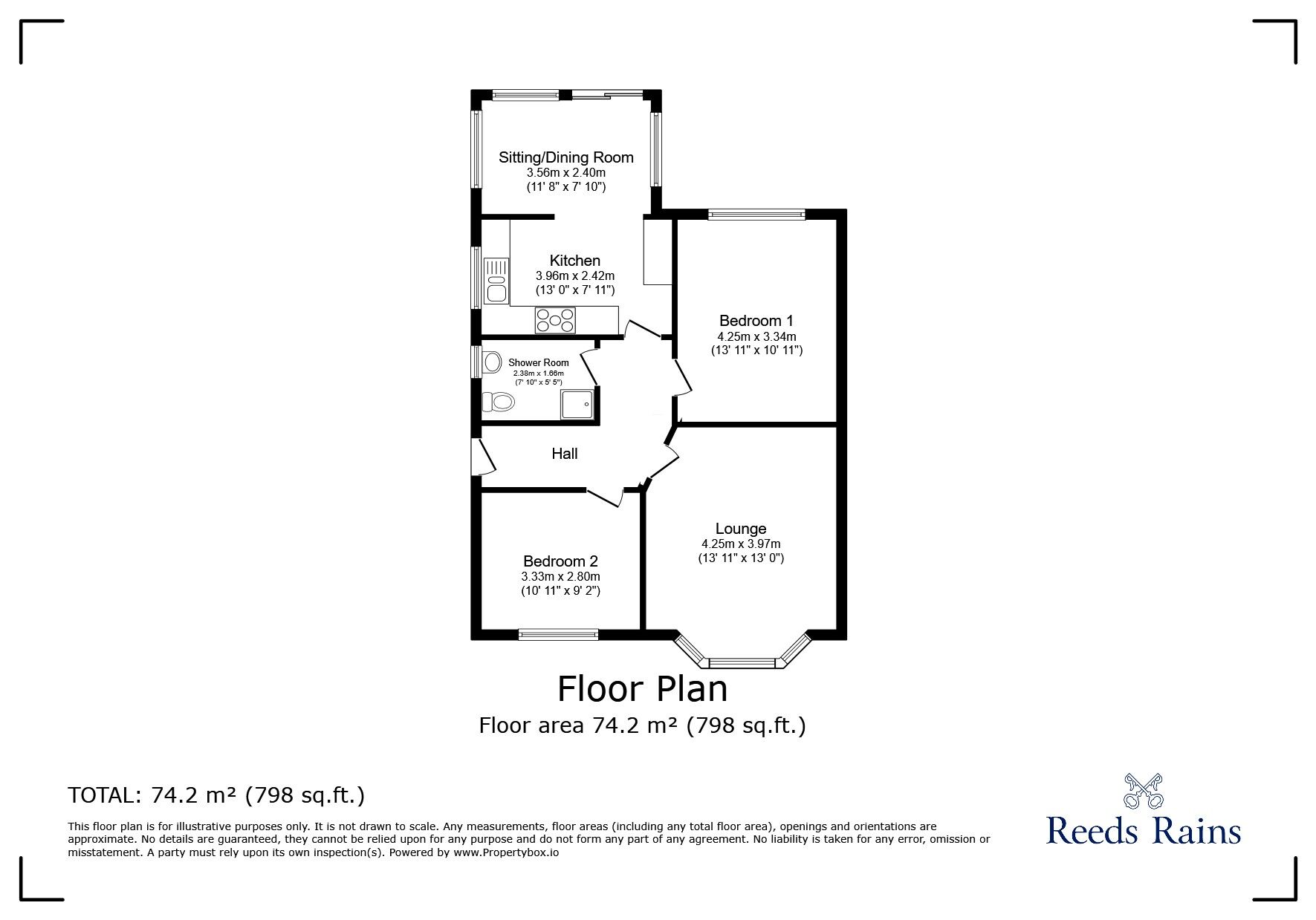 Floorplan of 2 bedroom Semi Detached Bungalow for sale, Carr Road, Clayton-le-Woods, Lancashire, PR6