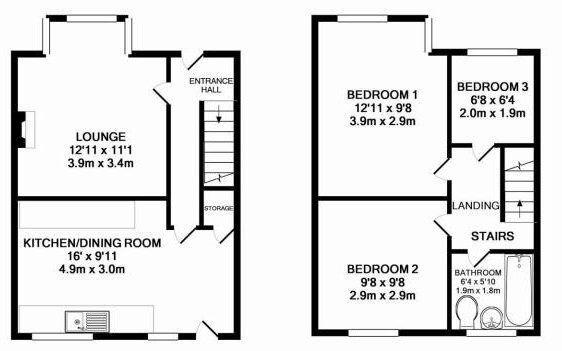 Floorplan of 3 bedroom Mid Terrace House to rent, Mayfield Road, Chorley, Lancashire, PR6