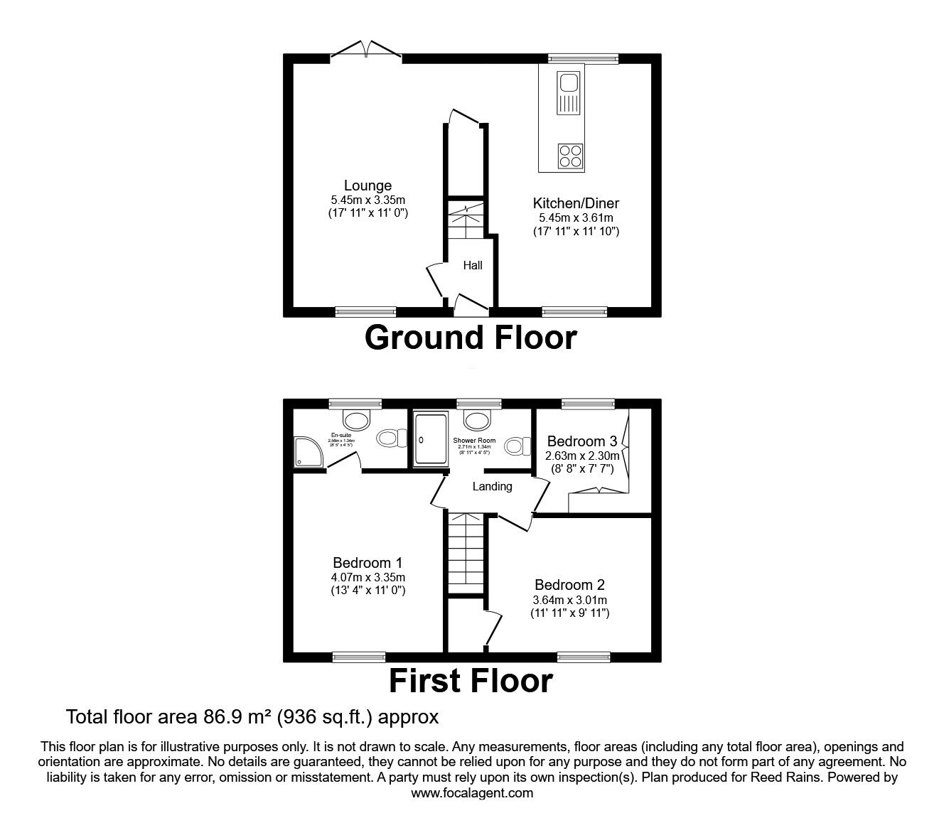 Floorplan of 3 bedroom Semi Detached House for sale, Hunloke Avenue, Chesterfield, Derbyshire, S40