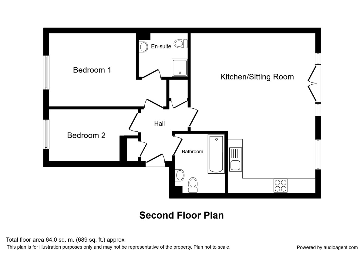 Floorplan of 2 bedroom  Flat for sale, Tapton Lock Hill, Derbyshire, S41