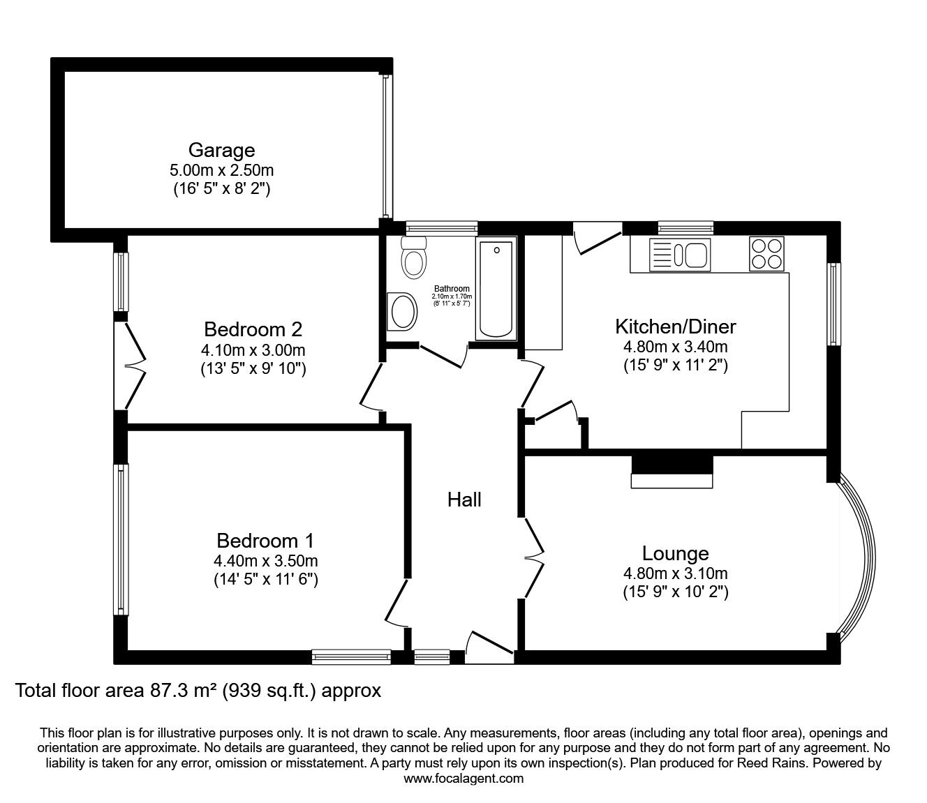 Floorplan of 2 bedroom Detached Bungalow for sale, Ashover Road, Inkersall, Derbyshire, S43