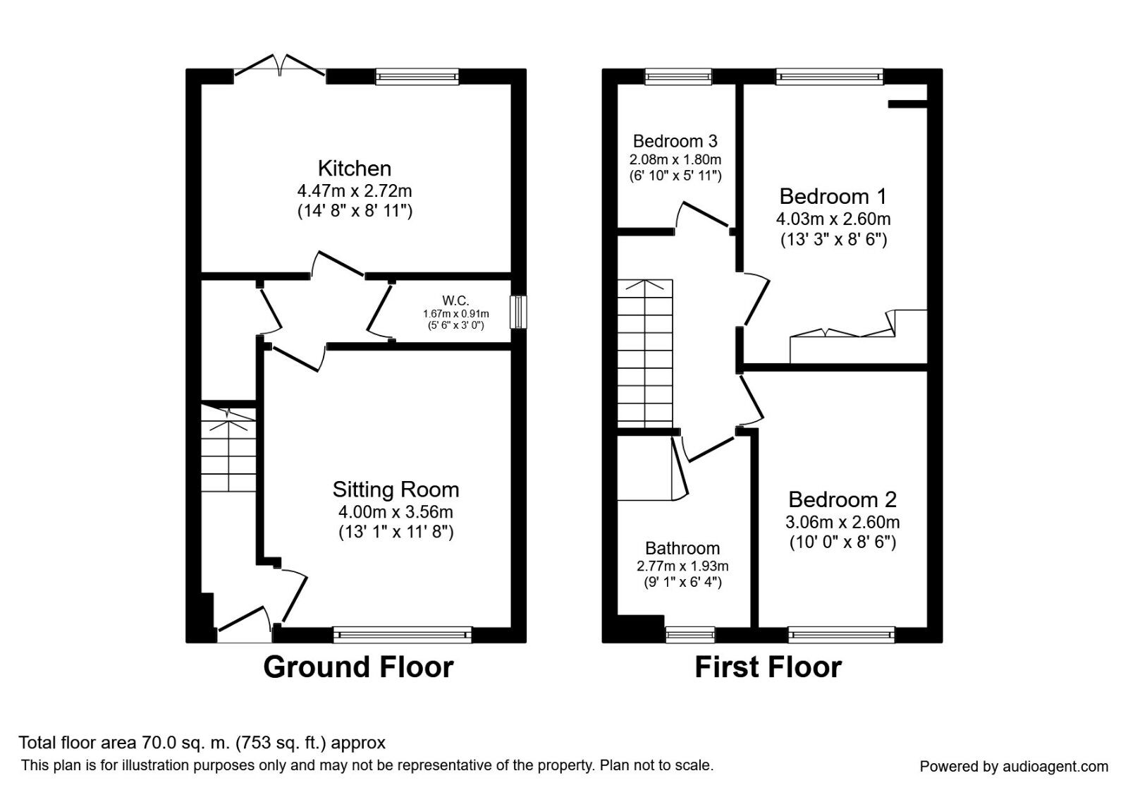 Floorplan of 3 bedroom Semi Detached House for sale, Howells Place, Mastin Moor, Derbyshire, S43