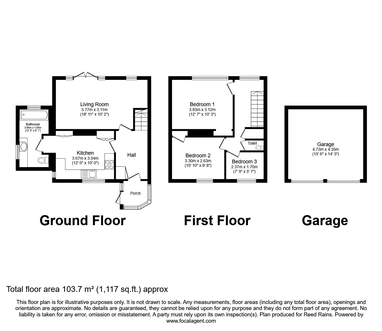 Floorplan of 3 bedroom Semi Detached House for sale, Lansdowne Road, Brimington, Derbyshire, S43