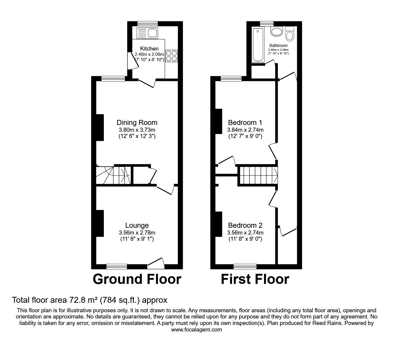 Floorplan of 2 bedroom Mid Terrace House for sale, Top Road, Calow, Derbyshire, S44